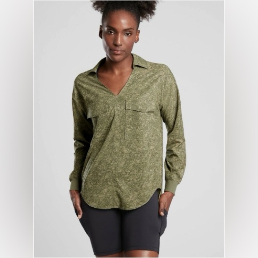 thleta Zuma Printed Top, Viper Shadow Olive SIZE Sz M